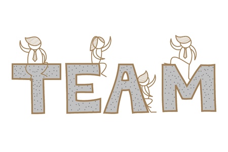 cartoon character of business men and women on team word のイラスト素材