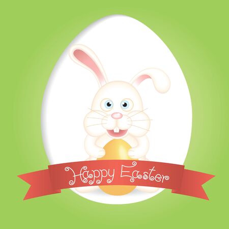 greeting card  cute bunny and Happy Easter labelのイラスト素材