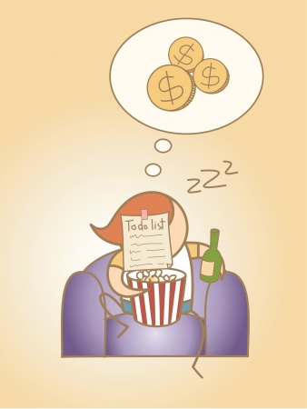 lazy man day dream rich cartoon character conceptのイラスト素材