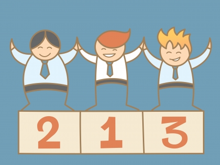 cartoon character of three business men winning togetherのイラスト素材