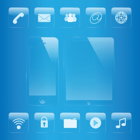 mobile phone and tablet icon and interface glass setのイラスト素材