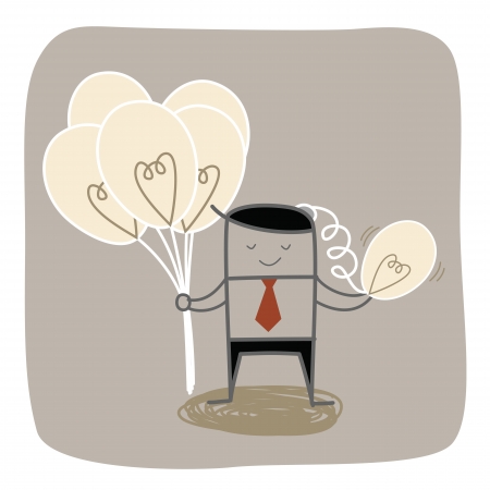 businessmand pump his idea balloon for saleのイラスト素材