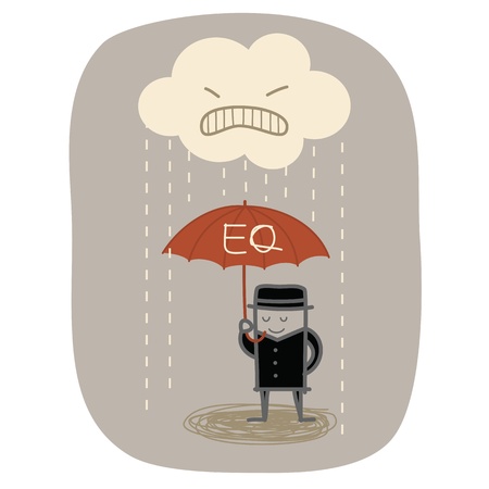 businessman use EQ umbrella to protect from angry rainのイラスト素材