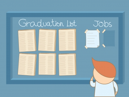 graduated man looking for a job on boardのイラスト素材
