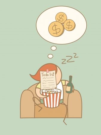 lazy man day dream rich cartoon character conceptのイラスト素材