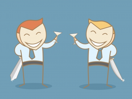 two businessman wearing smile mask friendly fakeのイラスト素材