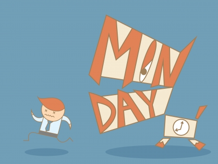 business man running from Monday monsterのイラスト素材