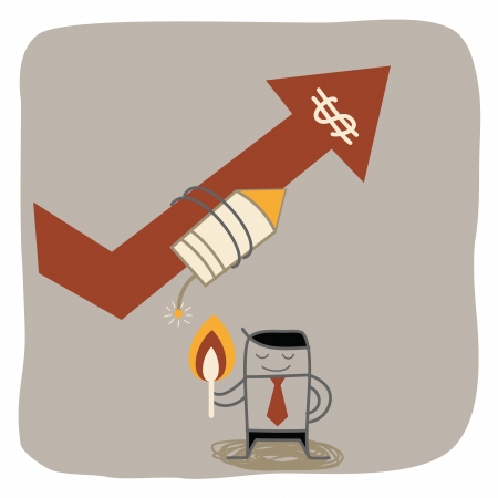 businessman fire rocket to up sellingのイラスト素材