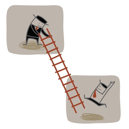 businessman help another to climb ladder up のイラスト素材