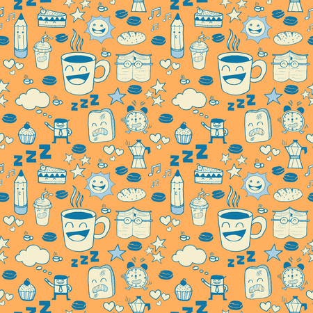Coffee Doodle Seamless Patternのイラスト素材