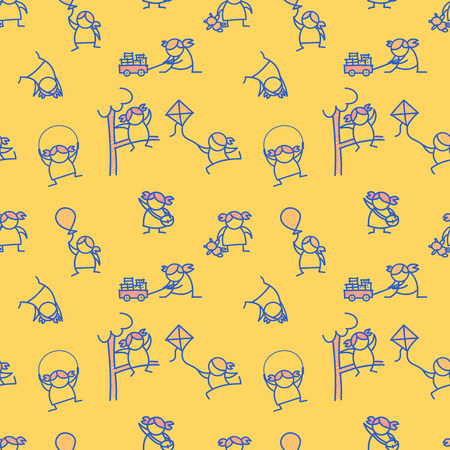 Cute playful girl doodle seamless patternのイラスト素材