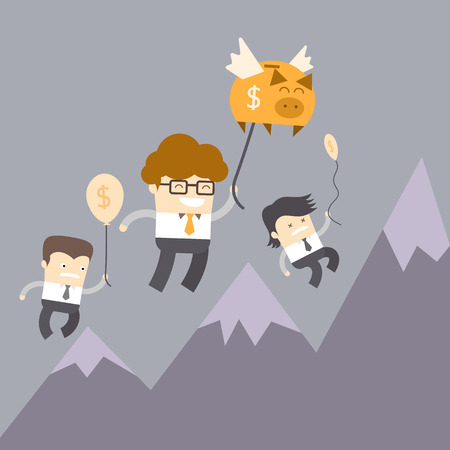 personal financial plan concept of man flying with his savingのイラスト素材