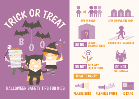 trick or treat halloween safety tips infographic for kidsのイラスト素材