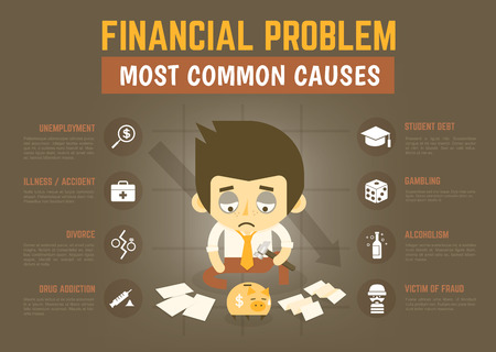 infographics cartoon character about financial problem causesのイラスト素材