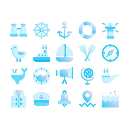Minimal style icons of marine and nauticalのイラスト素材