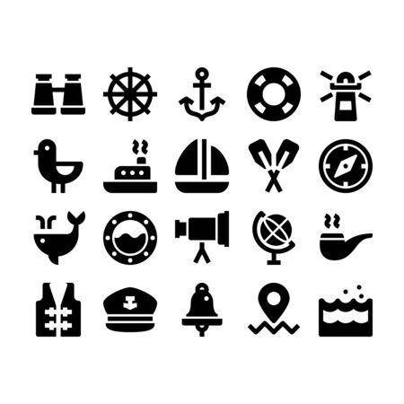 Minimal style icons of marine and nauticalのイラスト素材