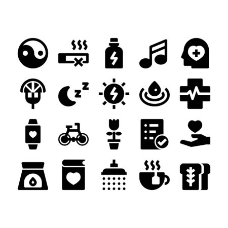 Minimal black glyph style icons of wellnessのイラスト素材