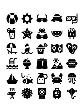 Minimal black glyph style icons of summerのイラスト素材