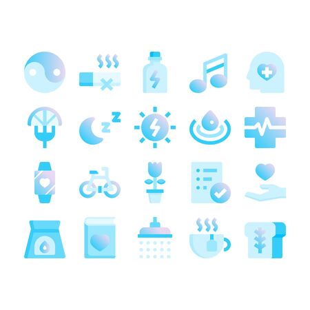 Minimal blue gradient flat style icons of wellnessのイラスト素材