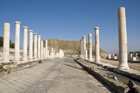 Roman columns in the city of Beit She'an, Israel