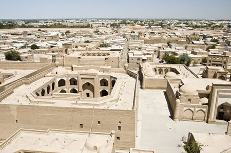 Panoramic view of Khiva, Uzbekistan, from the minaret of Juma mosqueの写真素材