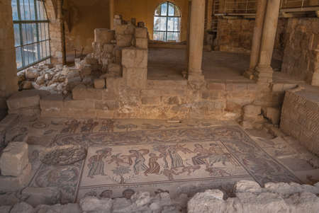 Ancient roman mosaic in the Church of the Apostles in Madaba, Jordan, Middle Eastのeditorial素材