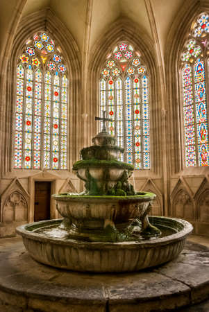HEILIGENKREUZ, VIENNA, AUSTRIA - AUG 9 2019: Fountain in the cloister of Heiligenkreuz Abbey a Cistercian monastery near Vienna; oldest continuously occupied Cistercian monastery in the worldのeditorial素材