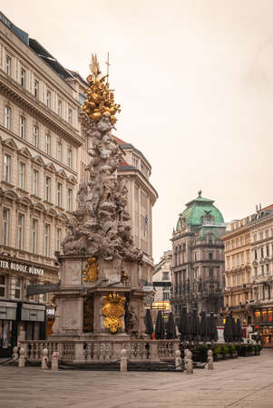 The Plague Column (German: Pestsäule), or Trinity Column (German: Dreifaltigkeitssäule,) is a Holy Trinity column located on the Graben, a street in the inner city of Vienna, Austriaのeditorial素材