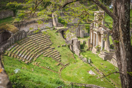 Archaeological remains of Roman theater in Volterra, Tuscany, Italyの写真素材