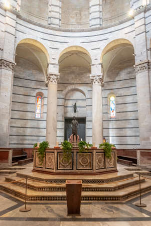 Pisa, Italy - April 24, 2019: Panoramic view of interior of Pisa Baptistery of St. John (Battistero di San Giovanni) is a Roman Catholic ecclesiastical building in Pisaのeditorial素材