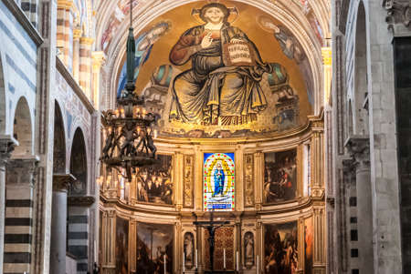 Pisa, Italy - april 24, 2019: Panoramic view of interior of Pisa Cathedral (Cattedrale Metropolitana Primaziale di Santa Maria Assunta) is a medieval Roman Catholic cathedralのeditorial素材