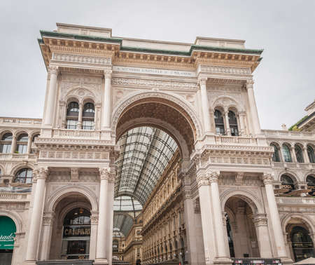 Milan, Italy, April 2020, Galleria Vittorio Emanuele in downtown of the city closed, empty of people during covid19 Coronavirus epidemicのeditorial素材
