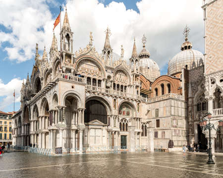 Venice, Italy, 3 october 2020 - St. Marks Square (Piazza San Marco) during flood (acqua alta) in Venice, Italyのeditorial素材