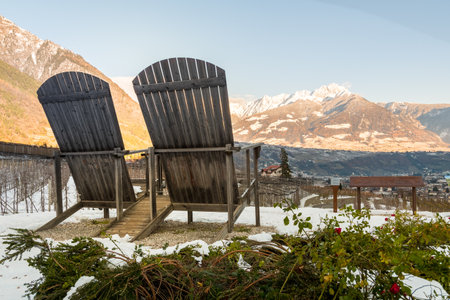 View of South Tyrol over the city of Merano - Italyの写真素材