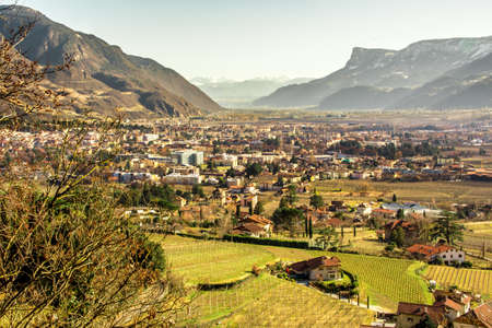 View to Merano (Meran) South Tirol and the Adige Valley heading (Bozen) - Italy - SÃ¼dtirol - Alto Adigeの写真素材