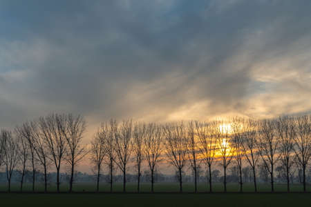 Sundown on the Pianura Padana (Po Valley), in Lombardy, Italy, Europeの写真素材
