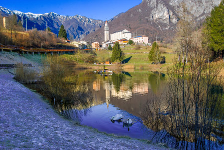 Comune di Laghi in Winter a mountain small village near Vicenza, Veneto, Italyの写真素材