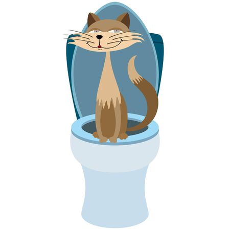 Illustration cartoon smiling cat trained to use a toiletのイラスト素材