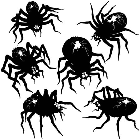 Illustration cartoon spiders black and white setのイラスト素材