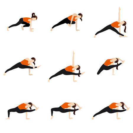 Illustration stylized woman practicing visvamitrasana variations のイラスト素材