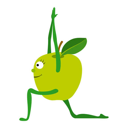 Cartoon apple practicing yoga asana low lunge poseのイラスト素材
