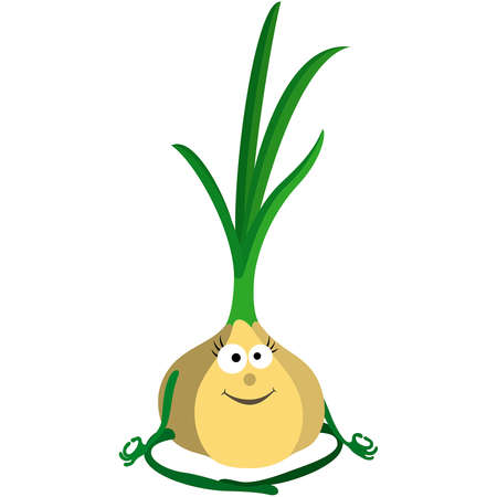 Cartoon garlic practicing yoga asana easy poseのイラスト素材