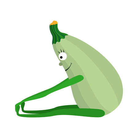 Cartoon zucchini practicing yoga asana seated forward bend poseのイラスト素材