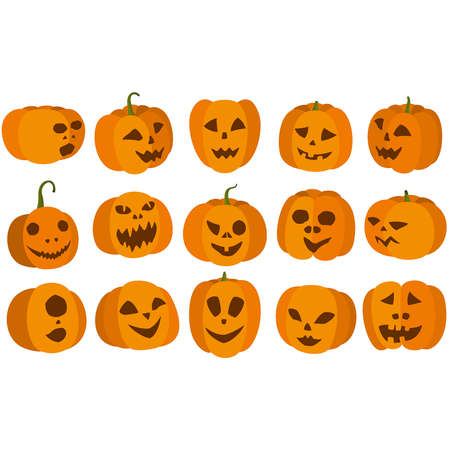 Illustration set with cartoon pumpkin jack-o-lanternsのイラスト素材