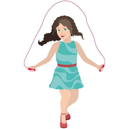 Illustration cartoon girl. She is skipping ropeのイラスト素材