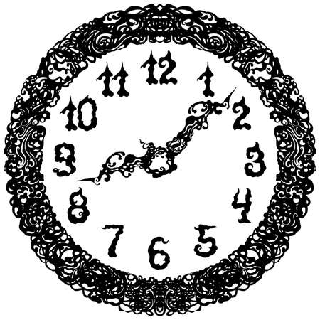 Illustration a grotesque decorative round clock faceのイラスト素材