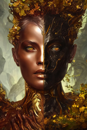 Warrior woman with beautiful illustrations.の写真素材