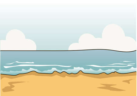 Sandy shore. Blue sea. White clouds.のイラスト素材