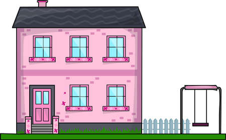 Multistory kindergarten building pink color. The playground.のイラスト素材