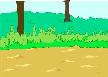 Tall trees on a glade, Green bushes and Blue sky.のイラスト素材